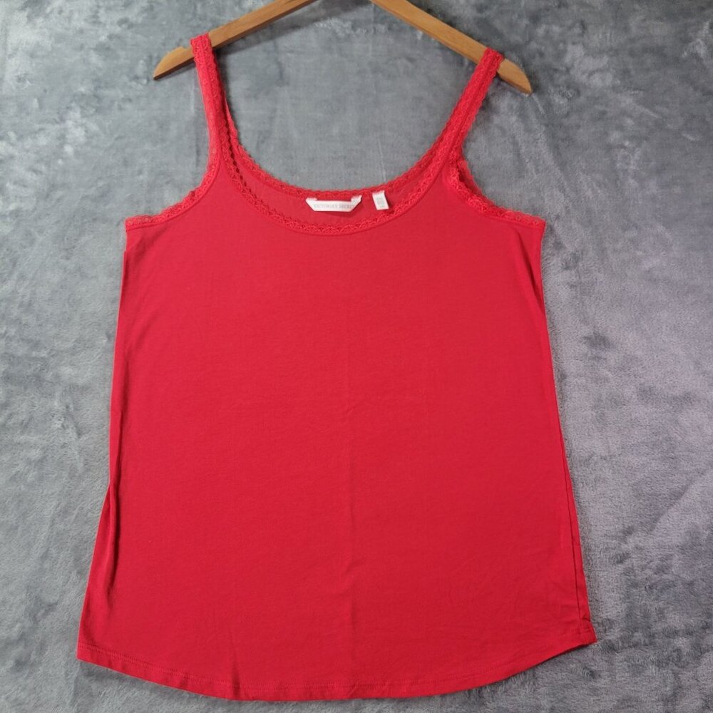 Victoria's Secret Womens Red Lace Trim Tank Top Large L‎ Camisole Sleepwear Vibe